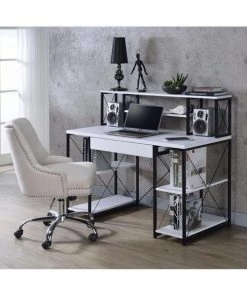 Q-Max UB92879 41 in. Tall Contemporary Style Computer Desk with 1 Storage Drawer & Bookcase Hutch; White