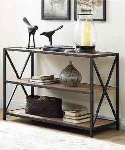 Walker Edison Furniture Co Walker Edison BS40XMWBW 40 in. X-frame Metal & Wood Media Bookshelf - Barnwood