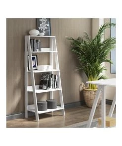 Walker Edison Furniture Co Walker Edison BS55LDWH 55 in. Wood Ladder Bookshelf - White