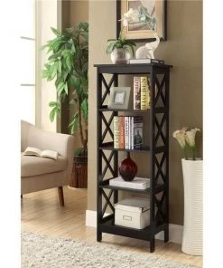 Winsome House Luxen Home Black X-Sided Narrow 4-Tier Bookcase