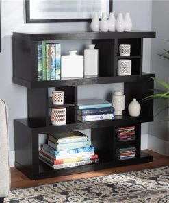 Baxton Studio DV 8889-00-Espresso-Bookcase Dora Modern & Contemporary Wood 3-Tier Geometric Bookshelf; Dark Brown