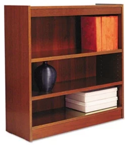 Fine-Line Square Corner Bookcase Finished Back Wood Veneer 3-Shelf 36x12x36 Cherry
