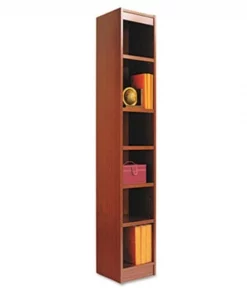 Fine-Line Narrow Profile Bookcase Finished Back Wood Veneer 6-Shelf 12x12x72 Cherry