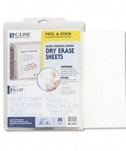 C-Line Products, Inc C-Line 57911 Self-Stick Dry Erase Sheets 8-1/2 x 11 White 25 Sheets/Box