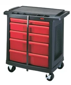 Rubbermaid Commercial 7734-88 Five-Drawer Mobile Workcenter- 32-1/2w x 20d x 33-1/2h- Black Plastic Top