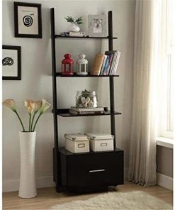 Convenience Concepts American Heritage Ladder Bookcase with File Drawer - 8043491BL