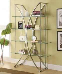 Coaster 910050 Bookcases X-Motif Chrome Finish Bookshelf with Floating Style Glass Shelves