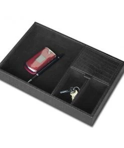 Dacasso A2463 Black Crocodile Embossed Leather Valet Tray
