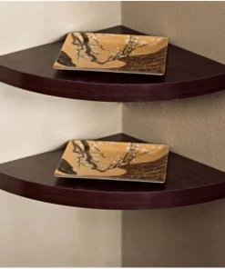 Danya B XF11115-2 Set of 2 Laminated Walnut Veneer Wall Mount Large Corner Radial Shelves