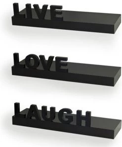 Danya B. YU075 Decorative Live; Love; Laugh Wall Shelves - Black; Set 3