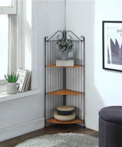 4D Concepts 143023 3 Tier Corner Bookcase Wicker/Metal