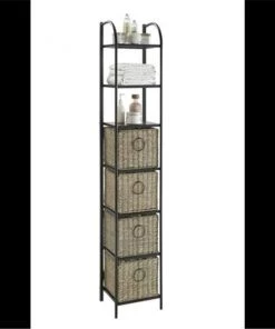 4D Concepts 603124 Windsor Bookcase with Baskets; Black Metal - Slate & Weave
