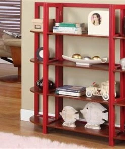 Inroom Furniture Designs BK24 Bookcase Red - Walnut Finish