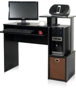 Furinno Econ Multipurpose Home Office Computer Writing Desk with Bin; Black & Brown - 34.1 x 39.4 x 15.75 in.