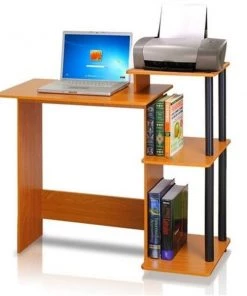 Furinno Efficient Home Laptop Notebook Computer Desk; Light Cherry & Black - 33.6 x 39.6 x 15.6 in.