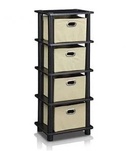 Furinno LACi 4-Bins System Rack; Oak - 28.8 x 11.3 x 7.7 in.