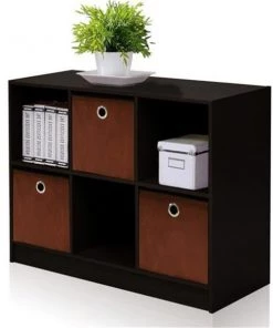 Furinno Basic 3 x 2 in. Bookcase Storage with Bins; Espresso & Brown