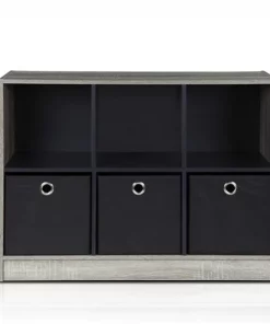 Furinno Basic 3 x 2 in. Bookcase Storage with Bins; French Oak Grey & Black