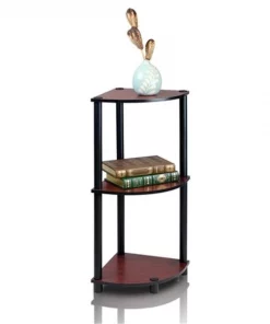 Furinno Turn-N-Tube 3-Tier Corner Display Rack Multipurpose Shelving Unit; Dark Cherry & Black - 29.6 x 11.6 x 11.6 in.