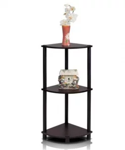 Furinno Turn-N-Tube 3-Tier Corner Display Rack Multipurpose Shelving Unit; Espresso & Black - 29.6 x 11.6 x 11.6 in.