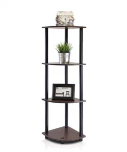 Furinno Turn-N-Tube 4-Tier Corner Display Rack Multipurpose Shelving Unit; Dark Brown Grain & Black - 43.5 x 11.6 x 11.6 in.