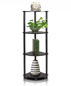 Furinno Turn-N-Tube 4-Tier Corner Display Rack Multipurpose Shelving Unit; Espresso & Black - 43.5 x 11.6 x 11.6 in.