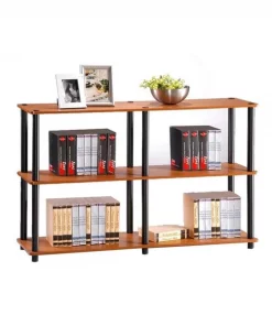Furinno Turn-N-Tube 3-Tier Double Size Storage Display Rack; Light Cherry & Black - 29.5 x 47.2 x 11.6 in.