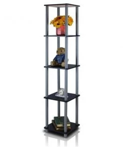 Furinno Turn-N-Tube 5-Tier Corner Square Rack Display Shelf; Black & Grey - 57.7 x 11.6 x 11.6 in.