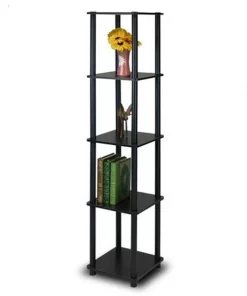 Furinno Turn-N-Tube 5-Tier Corner Square Rack Display Shelf; Espresso & Black - 57.7 x 11.6 x 11.6 in.