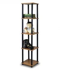Highkey Turn-N-Tube 5-Tier Corner Square Rack Display Shelf; Light Cherry & Black - 57.7 x 11.6 x 11.6 in.