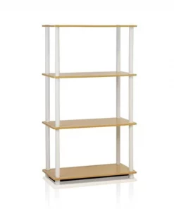 Furinno Turn-N-Tube 4-Tier Multipurpose Shelf Display Rack; Beech & White - 43.25 x 23.6 x 11.6 in.