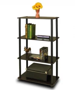 Furinno Turn-N-Tube 4-Tier Multipurpose Shelf Display Rack; Espresso & Black - 43.25 x 23.6 x 11.6 in.