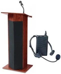 Oklahoma Sound Corporation Oklahoma Sound 111PLS-MY-LWM-7 The Power Plus Lectern With Wireless Headset Mic - Medium Oak