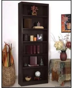 Concepts In Wood MI3084-E Single Wide Bookcase; Espresso Finish 6 Shelves