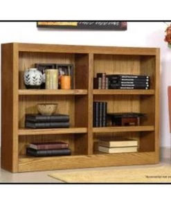 Concepts In Wood MI4836-D Double Wide Bookcase; Dry Oak Finish 6 Shelves
