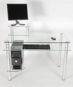 RTA Home and Office CT-009 Clear Glass and Aluminum Computer Desk