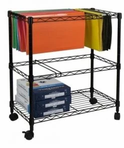 Oceanstar 2MRC1507 Portable 2-Tier Metal Rolling File Cart; Black