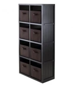 Winsome Trading, Inc 9-Pc Wainscoting Panel Shelf 4 x 2 Slots with 8 Chocolate Fabric Baskets