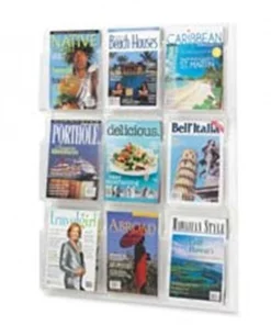 Safco Products Company SAF5603CL Magazine Display Rack- 9 Pockets- 30in.x2in.x36-.88in.- Clear