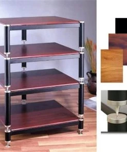 VTI Manufacturing BL304SO 3 Silver Capspike Black Poles 4 Oak Shelves AV Stand