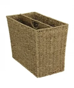Fine-Line Woven Seagrass Side-by-Side Magazine Rack