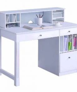 Walker Edison Furniture Co Walker Edison DW48D30-DHWH Deluxe Solid Wood Desk w/ Hutch - White