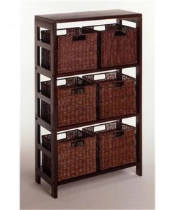 Winsome 92610 Leo 7 Piece Shelf and Baskets - One Shelf 6 Small Baskets - Espresso