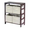 Winsome 92861 Capri 2 Section M Storage Shelf with 4 Foldable Fabric Baskets - Walnut and Beige