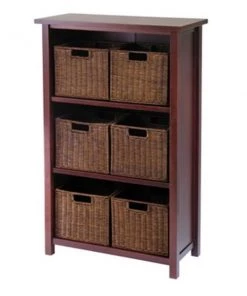 Winsome 94310 Milan 7 Piece Cabinet or Shelf with 6 Small Baskets - Antique Walnut