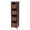 Winsome 94411 Milan 5 Piece Storage Shelf with Baskets - Cabinet and 4 Small Baskets - Antique Walnut