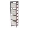 Winsome 92841 Capri 4-Section N Storage Shelf with 4 Foldable Beige Fabric Baskets - Walnut