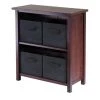 Winsome 94271 Verona 2-Section M Storage Shelf with 4 Foldable Black Fabric Baskets - Walnut