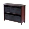 Winsome 94291 Verona 2-Section W Storage Shelf with 6 Foldable Black Fabric Baskets - Walnut