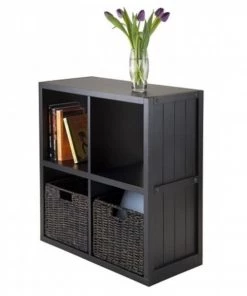 Winsome 20225 3-Pc Wainscoting Panel Shelf 2 x 2 Cube with 2 Baskets